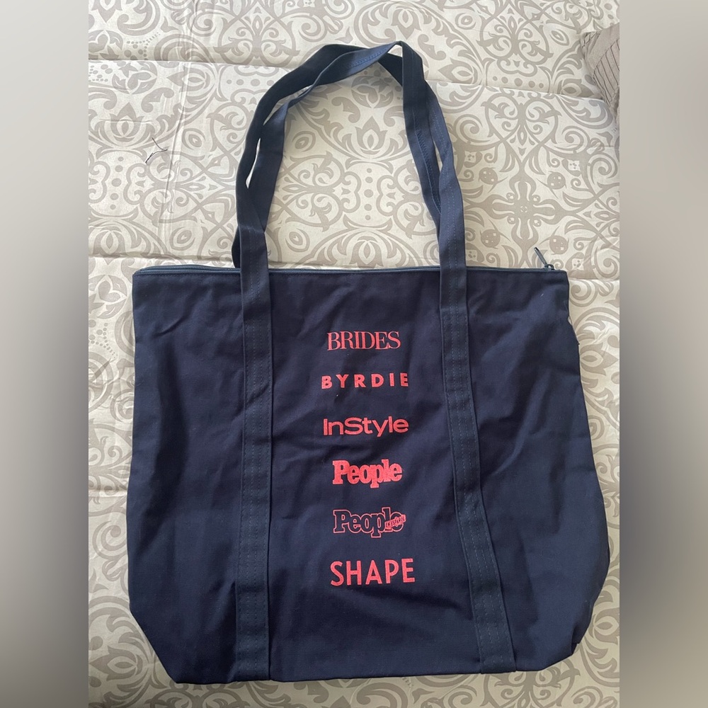 Brides x Byrdie Navy Canvas Tote with Pink Logos